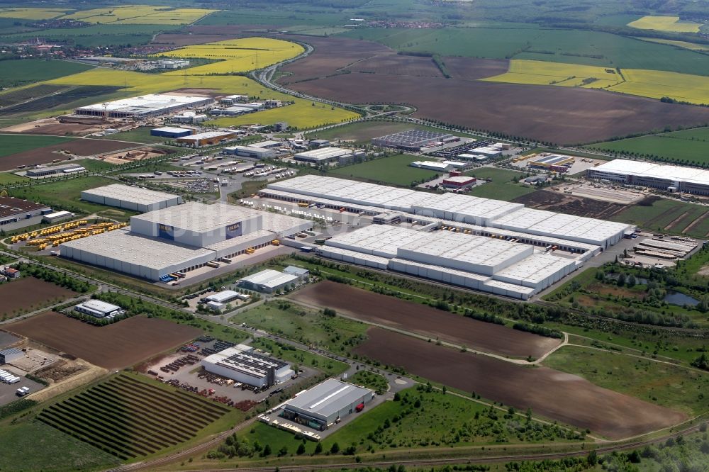 Erfurt von oben - IKEA Auslieferungslager und Logistikzentrum im GVZ Güterverkehrszentrum Erfurt West in Erfurt in Thüringen