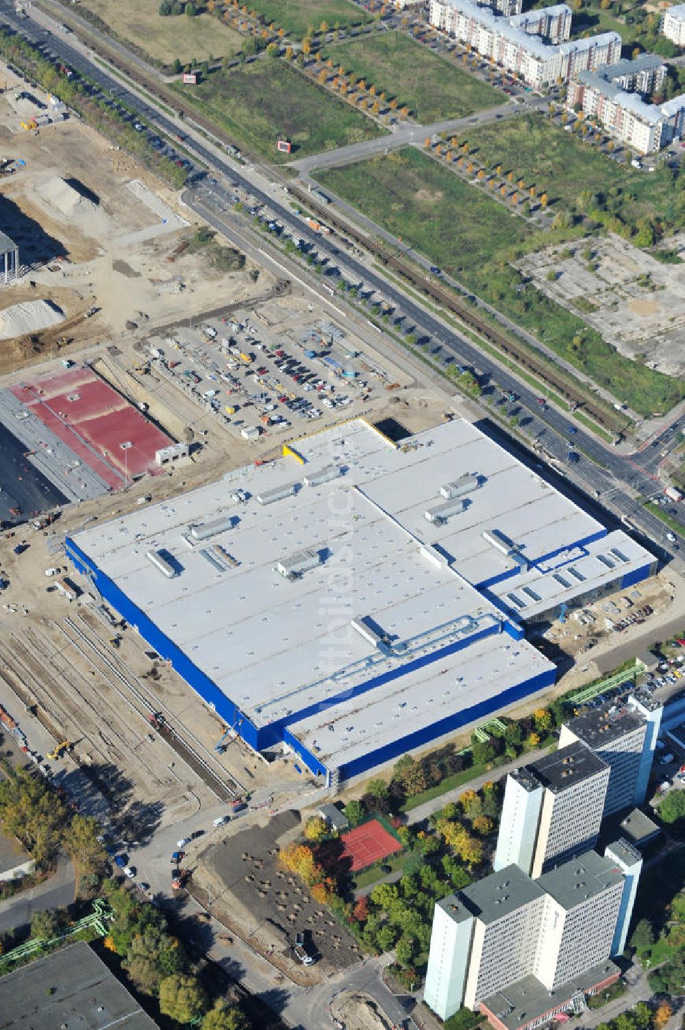 Luftbild Berlin - IKEA-Baustelle Berlin Lichtenberg