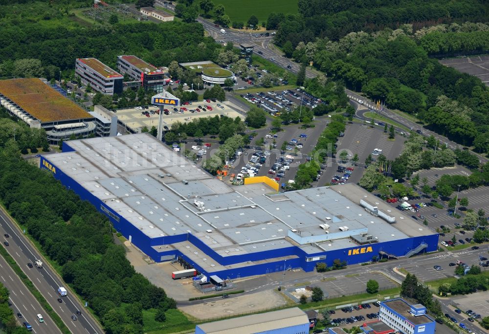 KÖLN von oben - IKEA Einrichtungshaus an der Godorfer Hauptstr. im Stadtteil Godorf von Köln im Bundesland Nordrhein-Westfalen