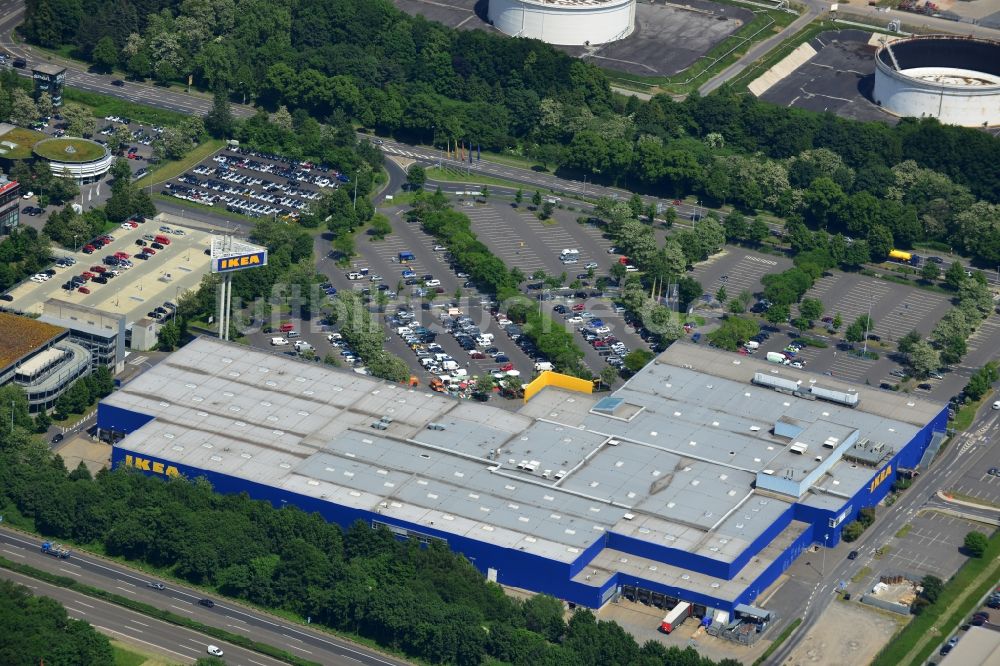 KÖLN aus der Vogelperspektive: IKEA Einrichtungshaus an der Godorfer Hauptstr. im Stadtteil Godorf von Köln im Bundesland Nordrhein-Westfalen