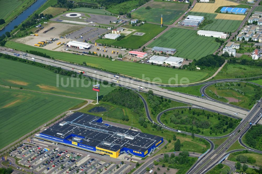 Leuna OT Günthersdorf von oben - IKEA Einrichtungshaus / Möbelhaus Leipzig / Halle in Günthersdorf im Bundesland Sachsen-Anhalt