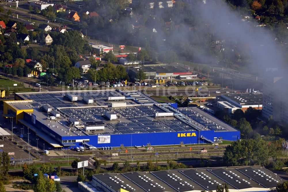 Luftaufnahme Berlin Lichtenberg - IKEA-Neubau Einrichtungshaus / Möbelmarkt an der Landsberger Allee in Berlin Lichtenberg