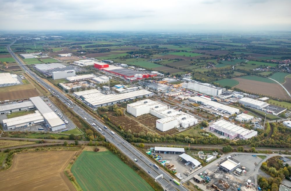 Luftaufnahme Bönen - Industrie- und Gewerbegebiet in Bönen im Bundesland Nordrhein-Westfalen, Deutschland