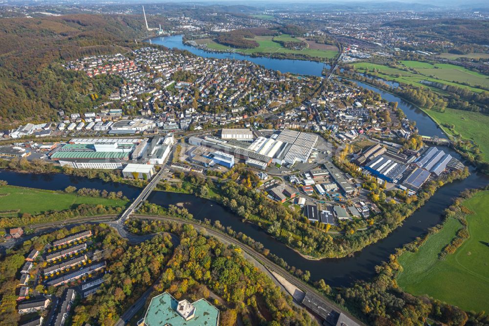 Luftaufnahme Wetter (Ruhr) - Industrie- und Gewerbegebiet am Demag Distributionszentrum in Wetter (Ruhr) im Bundesland Nordrhein-Westfalen, Deutschland