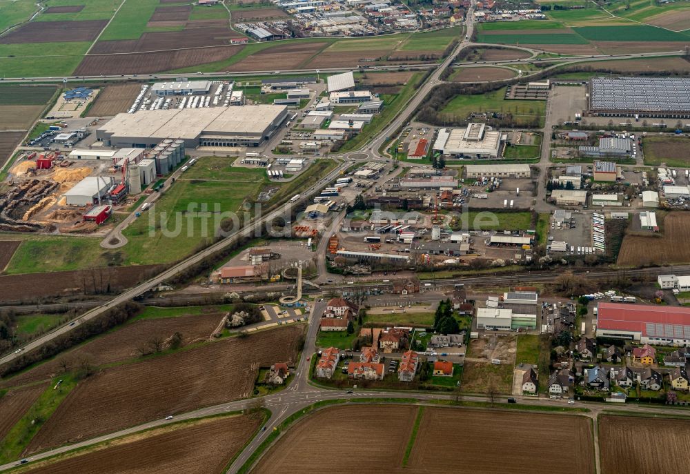 Orschweier aus der Vogelperspektive: Industrie- und Gewerbegebiet Komunales Dyn A5 und Mahlberg Orschweier in Orschweier im Bundesland Baden-Württemberg, Deutschland