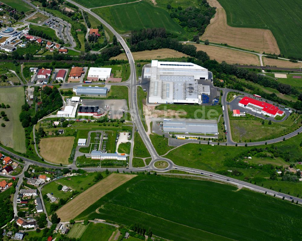 Heilbad Heiligenstadt von oben - Industrie- und Gewerbegebiet am Kreisverkehr entlang der L3080 in Heilbad Heiligenstadt im Bundesland Thüringen, Deutschland