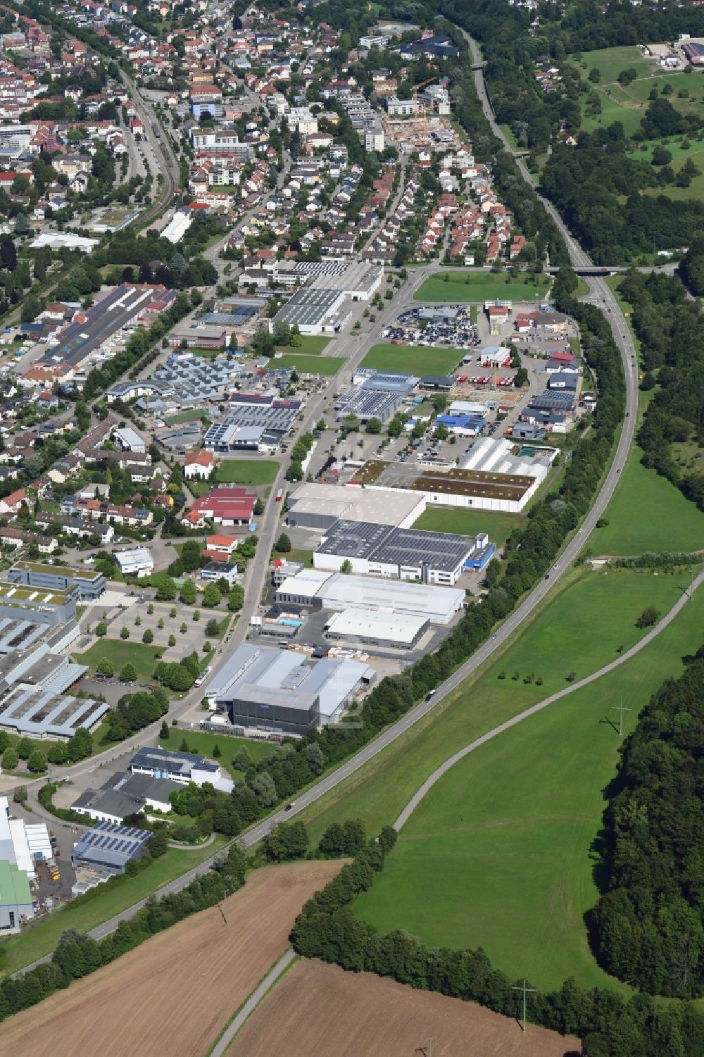 Schopfheim von oben - Industrie- und Gewerbegebiet Im Lus in Schopfheim im Bundesland Baden-Württemberg, Deutschland