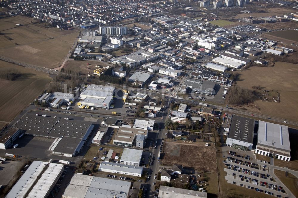 Luftaufnahme Dietzenbach - Industrie- und Gewerbegebiet im Ortsteil Waldacker in Dietzenbach im Bundesland Hessen