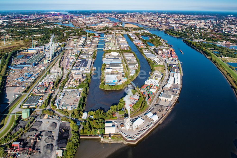 Hamburg von oben - Industrie- und Gewerbegebiet an der Peutestraße - Hovestraße - Müggenburger Hauptdeich im Ortsteil Veddel in Hamburg, Deutschland