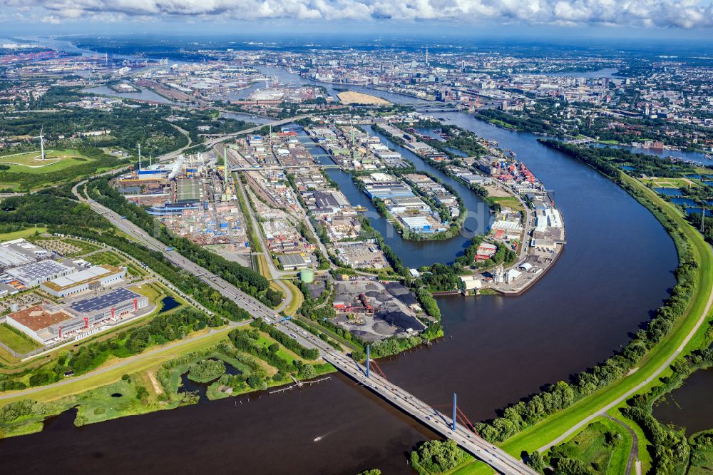 Luftbild Hamburg - Industrie- und Gewerbegebiet an der Peutestraße - Hovestraße - Müggenburger Hauptdeich im Ortsteil Veddel in Hamburg, Deutschland