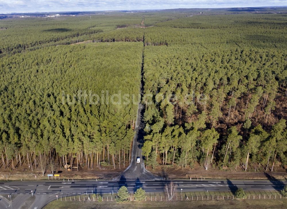 Luftbild Grünheide (Mark) - Industrie- und Gewerbegebiet Tesla Gigafactory in Freienbrink im Bundesland Brandenburg, Deutschland