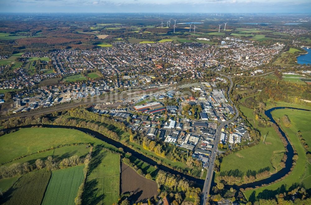 Haltern am See von oben - Industrie- und Gewerbegebiet zwischen Recklinghäuser Damm - Zum Ikenkamp - Recklinghäuser Straße in Haltern am See im Bundesland Nordrhein-Westfalen, Deutschland