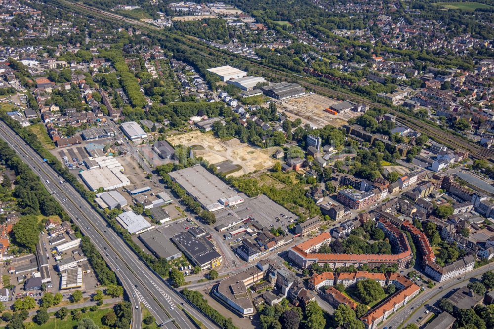 Herne von oben - Industrie- Ruine entlang der Fabrikstraße in Herne im Bundesland Nordrhein-Westfalen, Deutschland