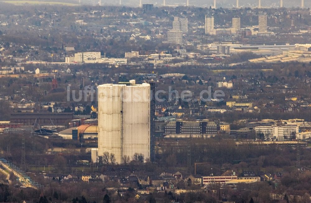 Luftaufnahme Oberhausen - Industriedenkmal Gasometer Oberhausen in Oberhausen im Bundesland Nordrhein-Westfalen