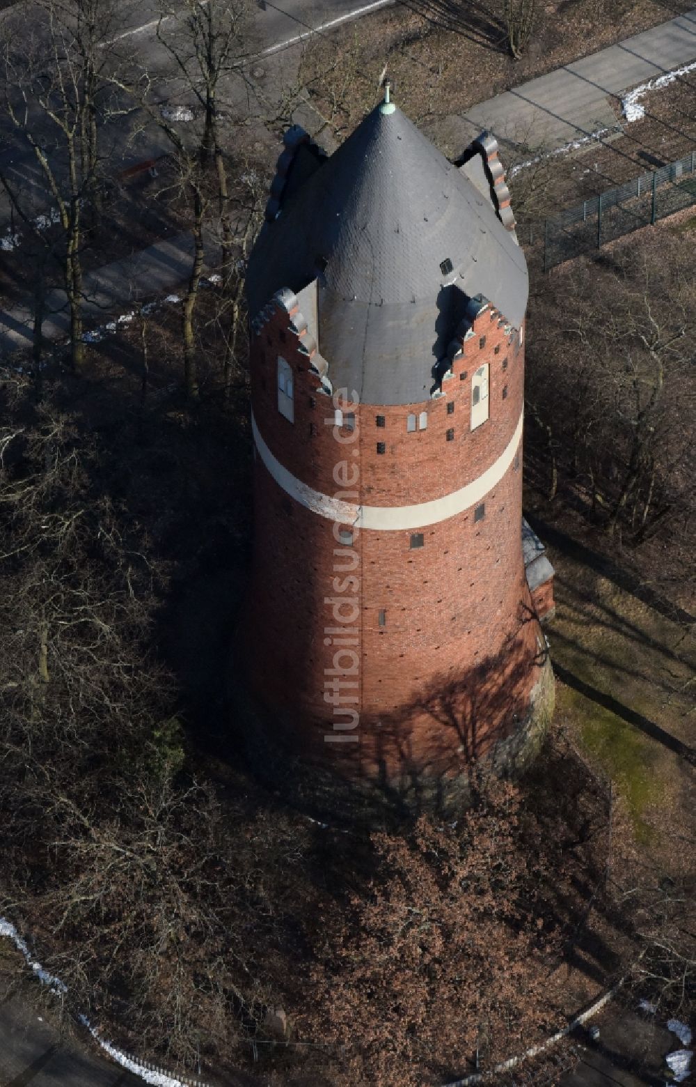 Luftaufnahme Bernau - Industriedenkmal Wasserturm in Bernau im Bundesland Brandenburg