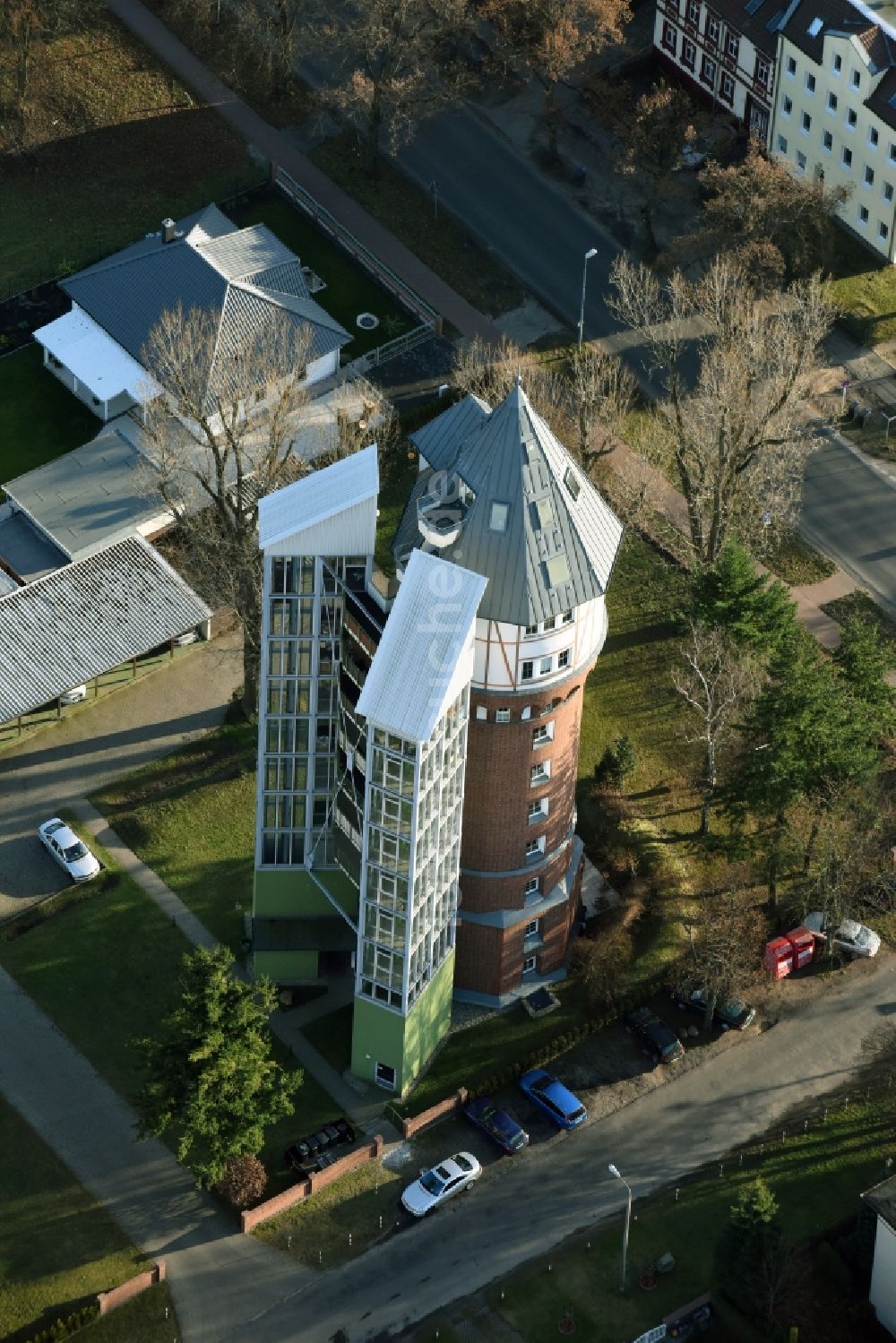 Fürstenwalde/Spree von oben - Industriedenkmal Wasserturm in Fürstenwalde/Spree im Bundesland Brandenburg