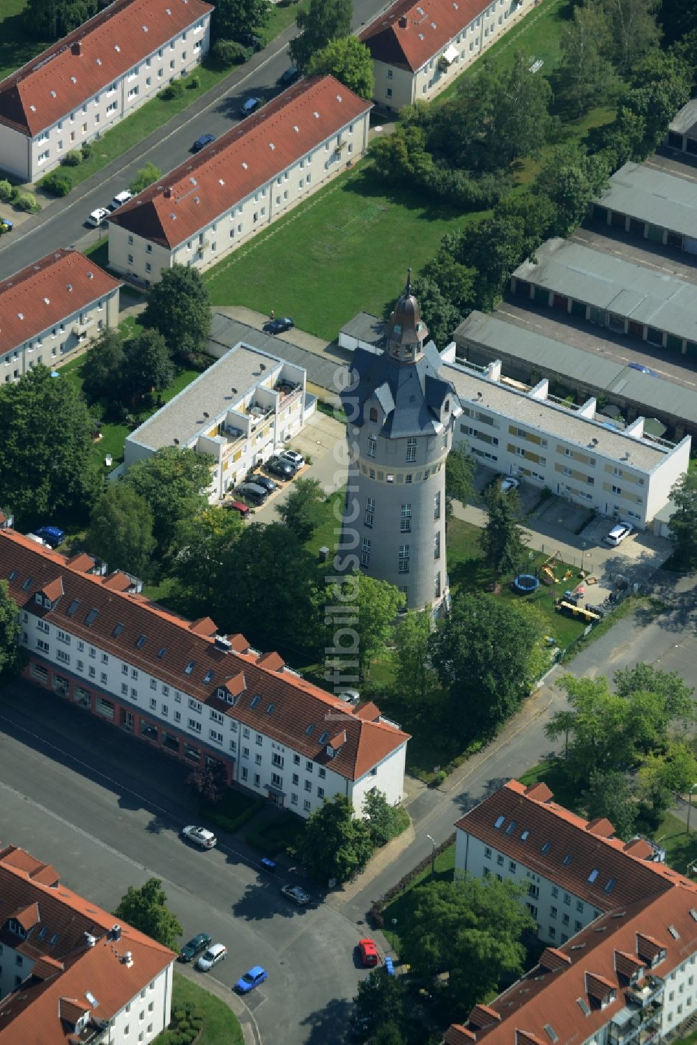 Markkleeberg aus der Vogelperspektive: Industriedenkmal Wasserturm in Markkleeberg im Bundesland Sachsen