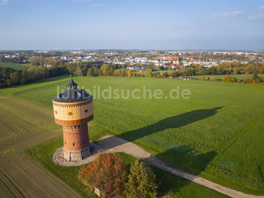 Mittweida aus der Vogelperspektive: Industriedenkmal Wasserturm in Mittweida im Bundesland Sachsen, Deutschland