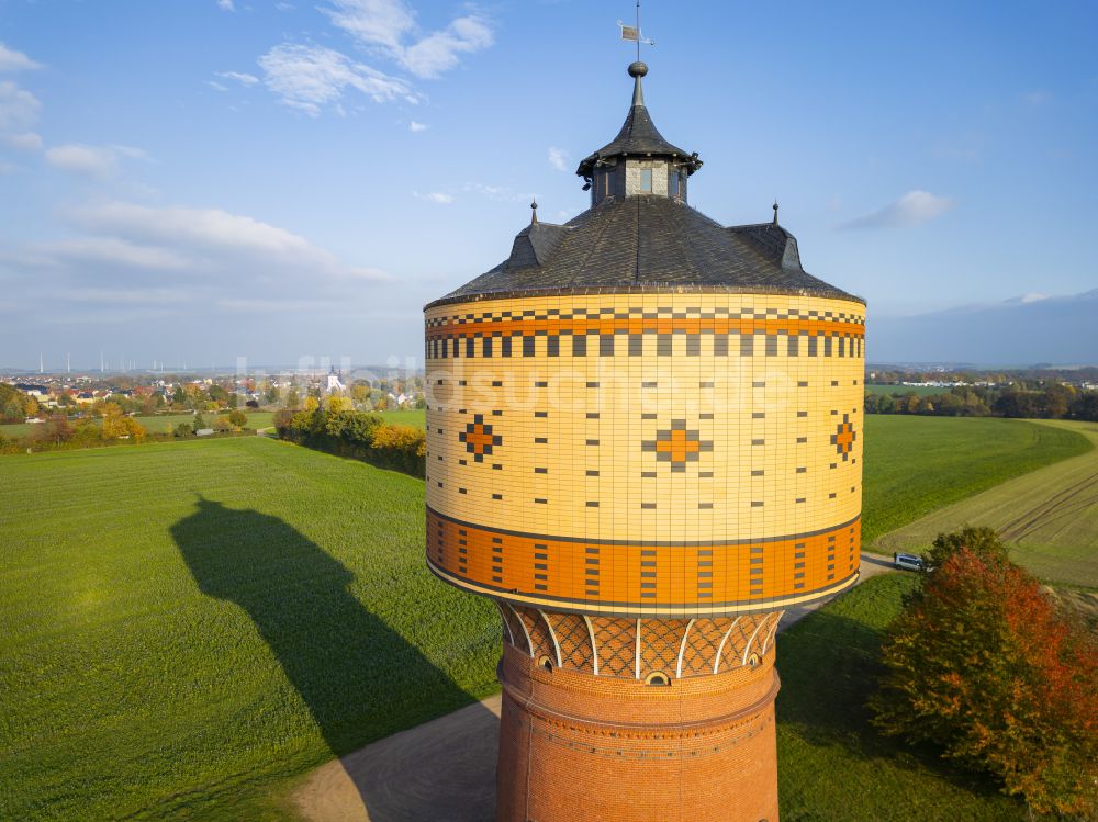 Mittweida von oben - Industriedenkmal Wasserturm in Mittweida im Bundesland Sachsen, Deutschland