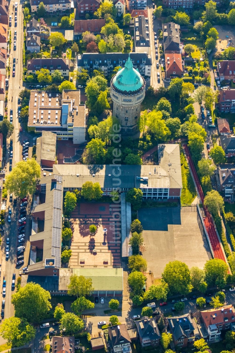 Luftbild Münster - Industriedenkmal Wasserturm im Ortsteil Geist in Münster im Bundesland Nordrhein-Westfalen, Deutschland