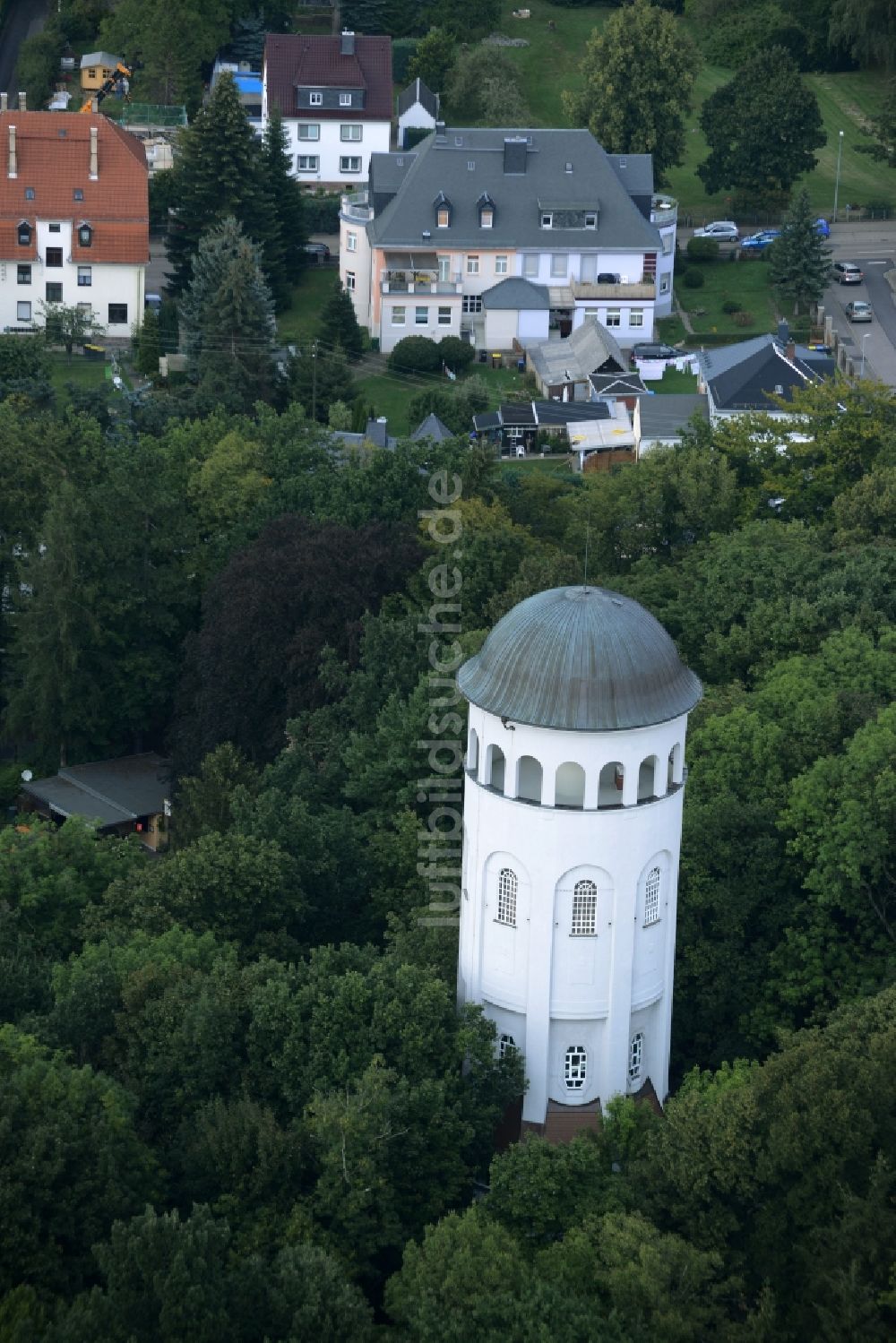 Luftbild Burgstädt - Industriedenkmal Wasserturm Taurasteinturm in Burgstädt im Bundesland Sachsen