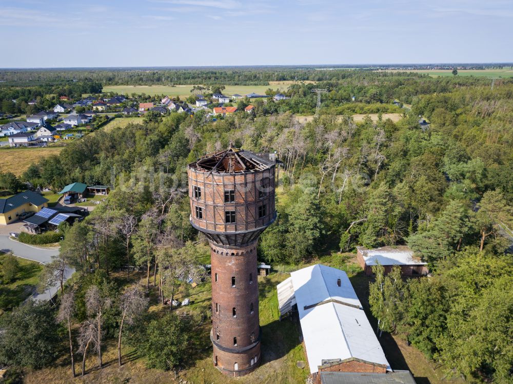 Luftaufnahme Zeithain - Industriedenkmal Wasserturm in Zeithain im Bundesland Sachsen, Deutschland