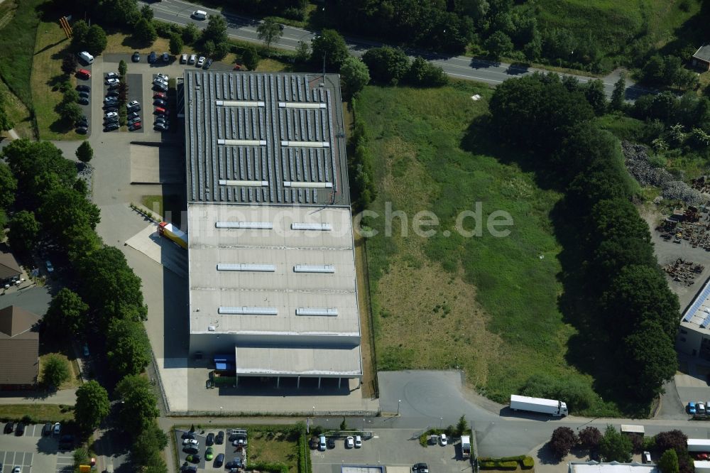 Bergkamen von oben - Industriegebäudekomplex der Markus Gerold Unternehmensgruppe in Bergkamen im Bundesland Nordrhein-Westfalen