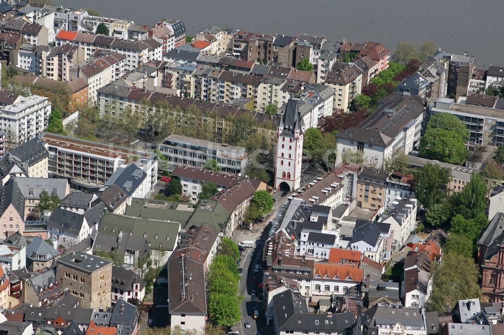 Mainz von oben - Innenstadt am Holzturm in Mainz im Bundesland Rheinland-Pfalz