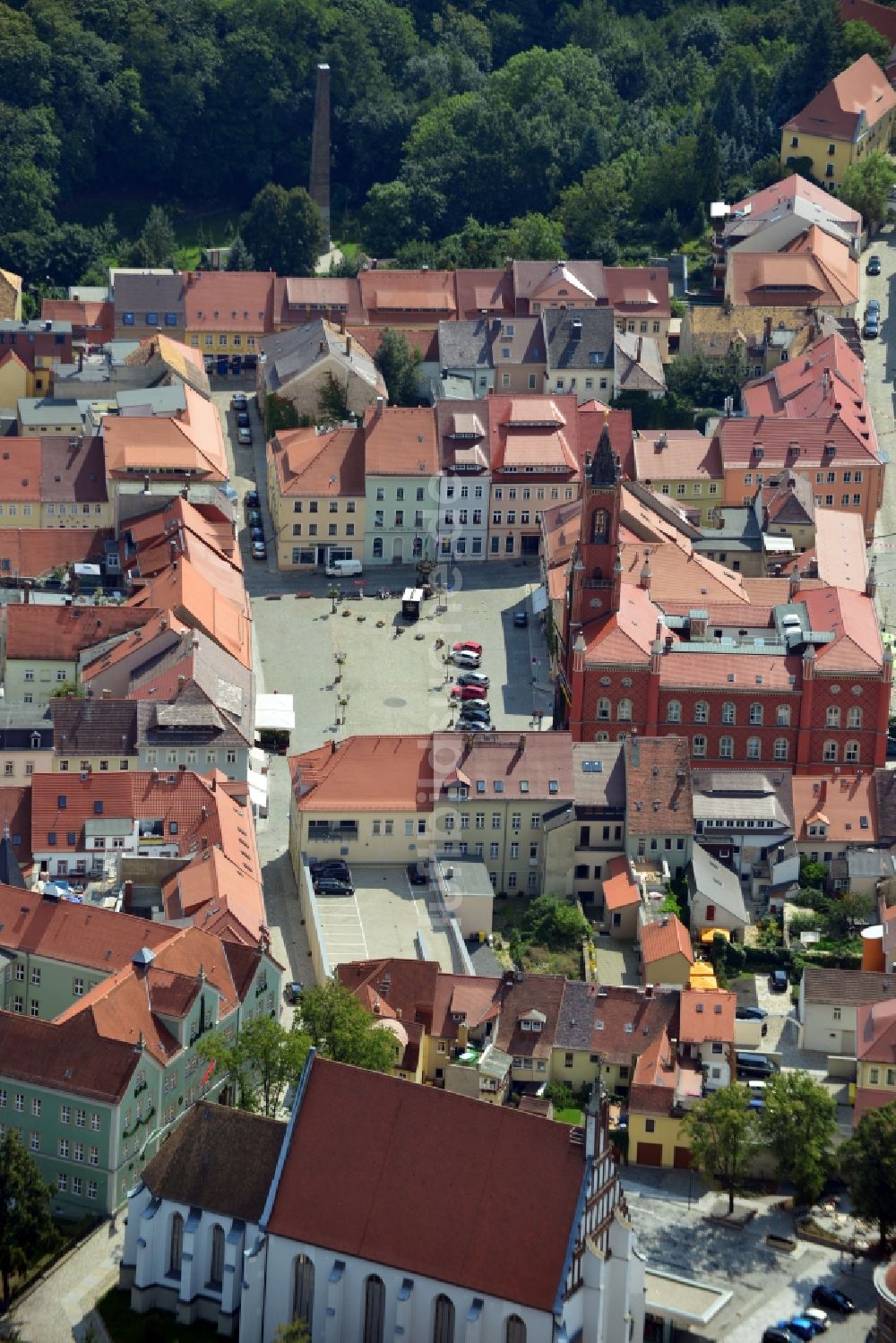 Kamenz von oben - Innenstadt von Kamenz im Bundesland Sachsen