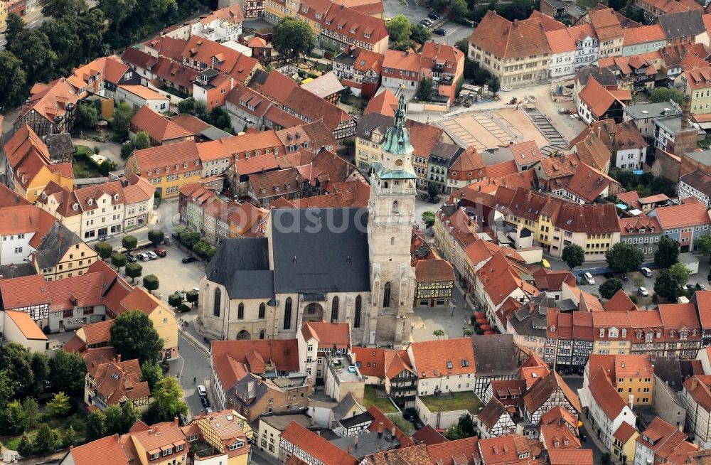 Bad Langensalza aus der Vogelperspektive: Innenstadt mit Marktkirche St. Bonifacius in Bad Langensalza in Thüringen