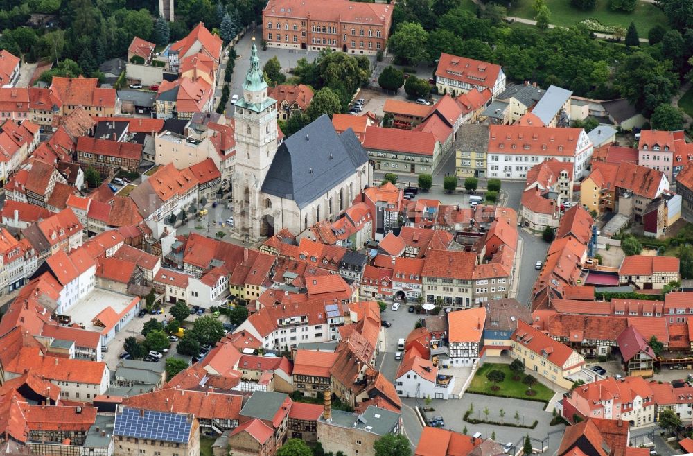 Bad Langensalza von oben - Innenstadt mit Marktkirche St. Bonifacius in Bad Langensalza im Bundesland Thüringen