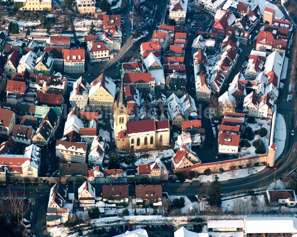 Möckmühl von oben - Innenstadt von Möckmühl mit der Stadtkirche im Bundesland Baden-Württemberg