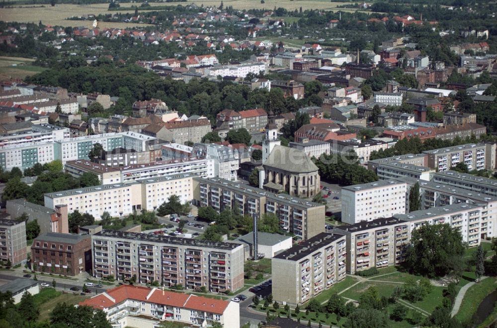 Luftaufnahme Forst - Innenstadt- Zentrum mit Marktplatz und Stadtkirche in Forst Bundesland Brandenburg