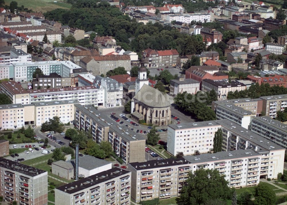 Forst von oben - Innenstadt- Zentrum mit Marktplatz und Stadtkirche in Forst Bundesland Brandenburg