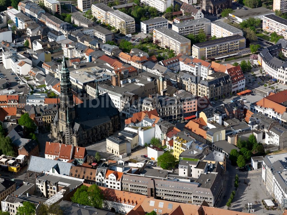 Luftbild Zwickau - Innenstadt von Zwickau mit Blick auf die evangelisch-lutherische Kirche St. Marien, auch Zwickauer Dom genannt