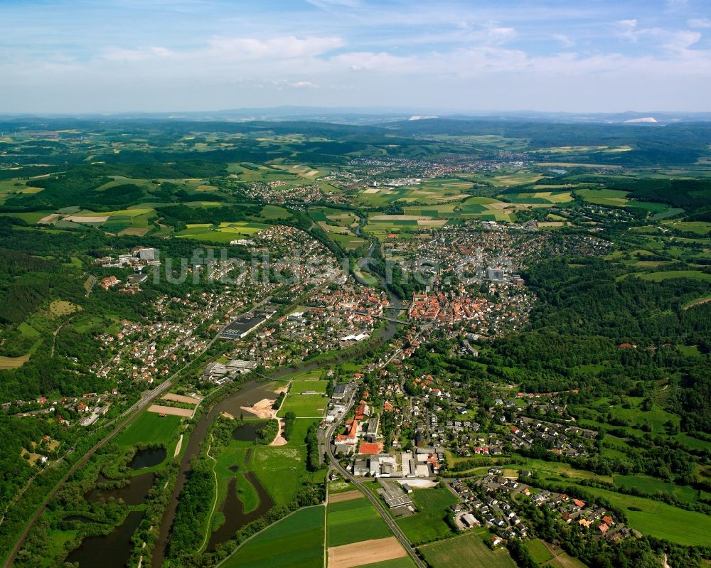 Luftbild Rotenburg an der Fulda - Innenstadtbereich am Stadtrand mit landwirtschaftlichen Feldern in Rotenburg an der Fulda im Bundesland Hessen, Deutschland