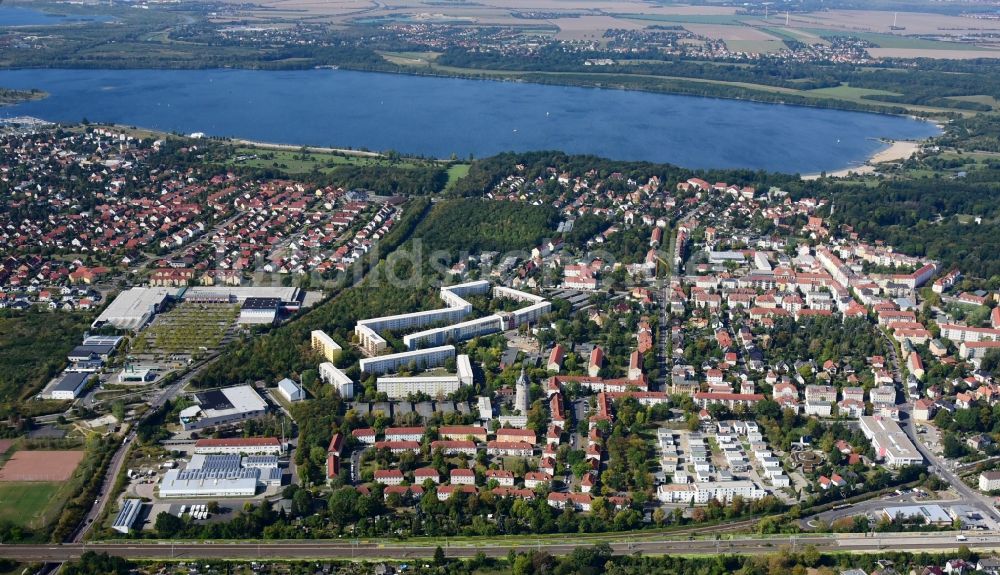 Markkleeberg von oben - Innenstadtbereich an den Uferbereichen Cospudener See in Markkleeberg im Bundesland Sachsen, Deutschland