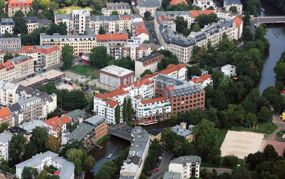 Leipzig von oben - Innenstädtischer Verlauf der Weissen Elster parallel zur Nonnenstraße in Leipzig im Bundesland Sachsen