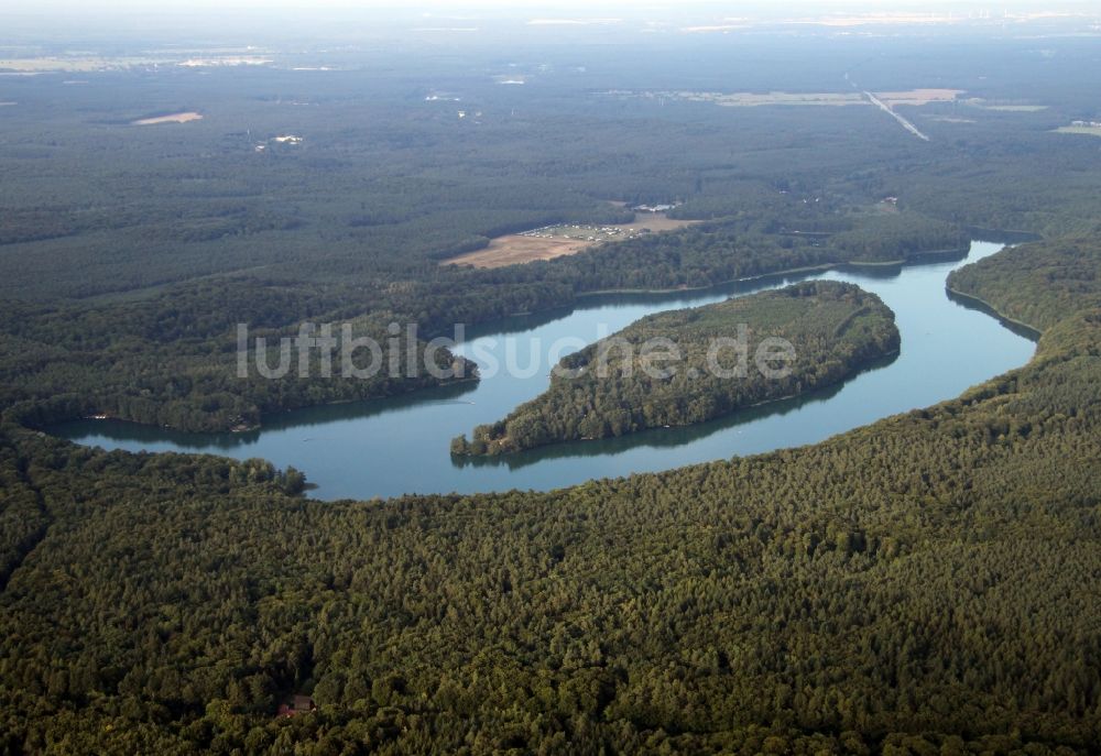 Luftaufnahme Lanke - Insel auf dem Liepnitzsee in Lanke im Bundesland Brandenburg