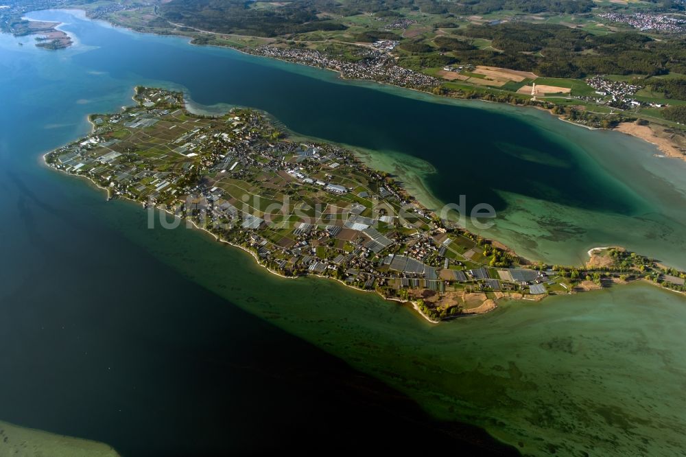 Luftaufnahme Reichenau - Insel Reichenau im Bodensee im Bundesland Baden-Württemberg, Deutschland