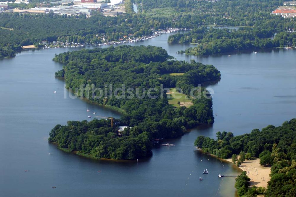 Berlin von oben - Insel Scharfenberg im Tegeler See in Reinickendorf.