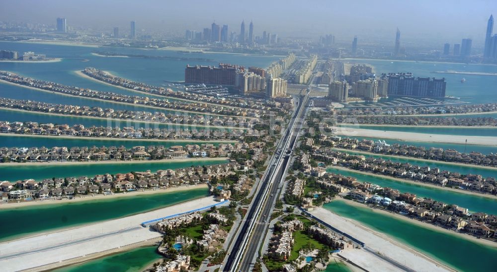 Luftbild Dubai - Insel- Streifen The Palm Jumeirah in Dubai in Vereinigte Arabische Emirate