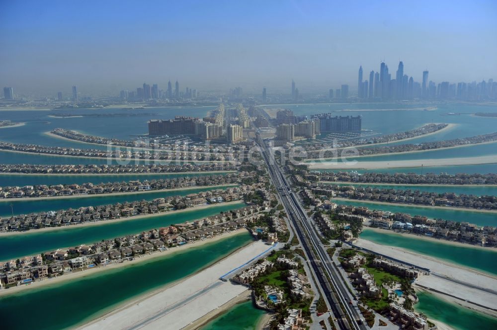 Luftbild Dubai - Insel- Streifen The Palm Jumeirah in Dubai in Vereinigte Arabische Emirate