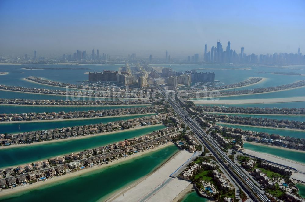 Dubai von oben - Insel- Streifen The Palm Jumeirah in Dubai in Vereinigte Arabische Emirate