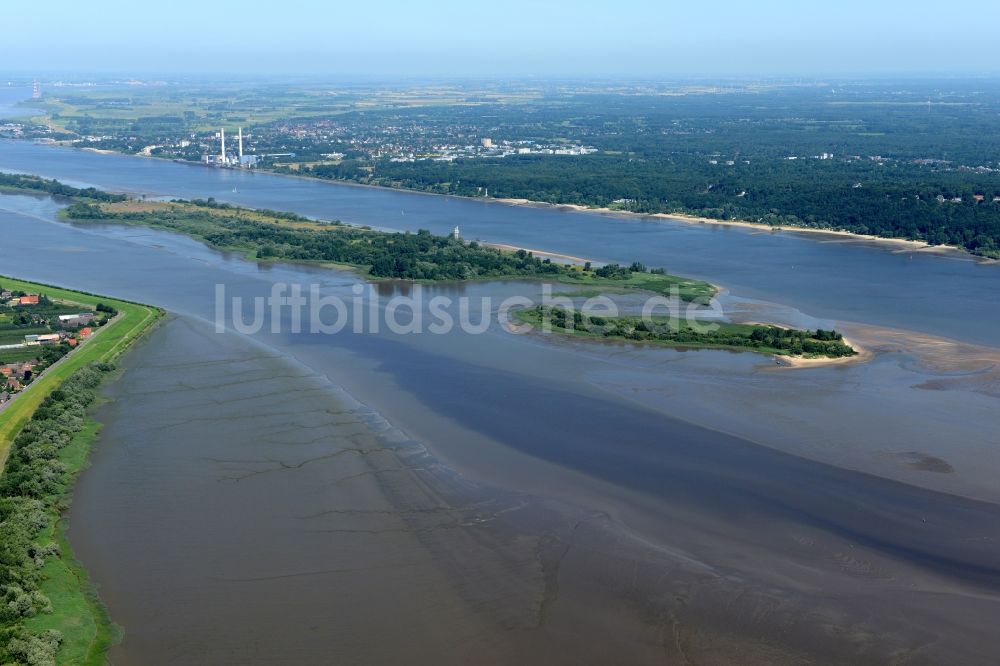 Luftbild Jork - Insel am Ufer des Flußverlaufes der Elbe in Neßsand im Bundesland Niedersachsen