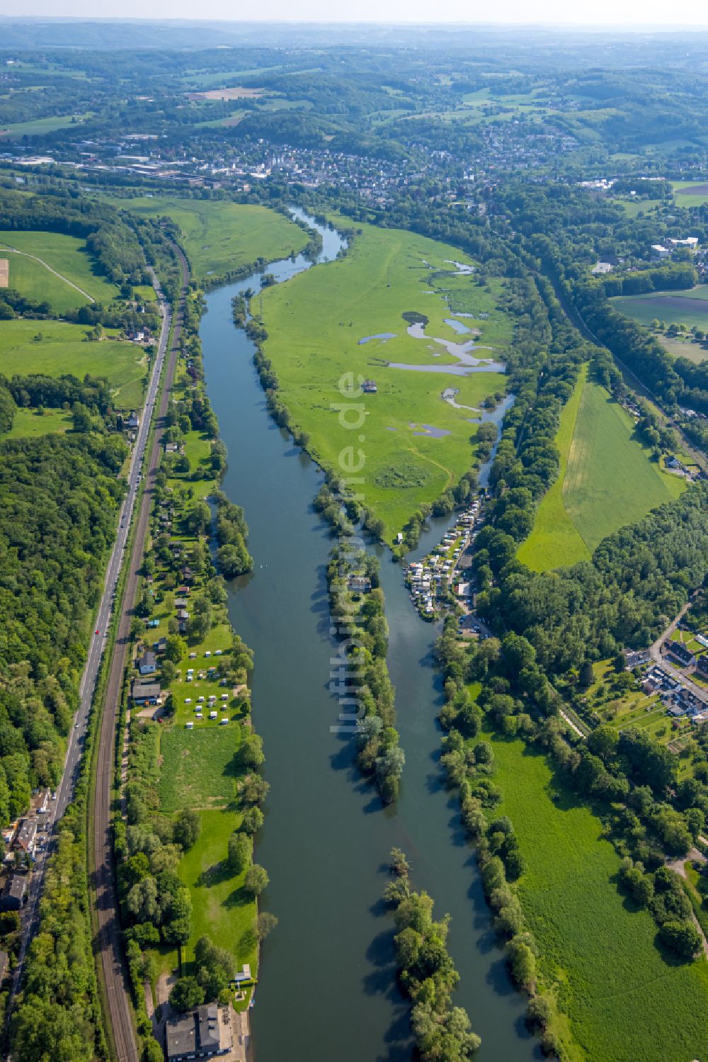 Luftbild Witten - Insel am Ufer des Flussverlaufes der Ruhr in Witten im Bundesland Nordrhein-Westfalen, Deutschland