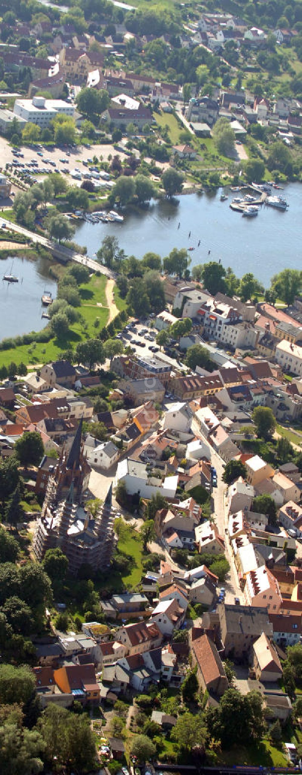 Werder / Havel aus der Vogelperspektive: Inselstadt Werder / Havel mit Heilig-Geist-Kirche