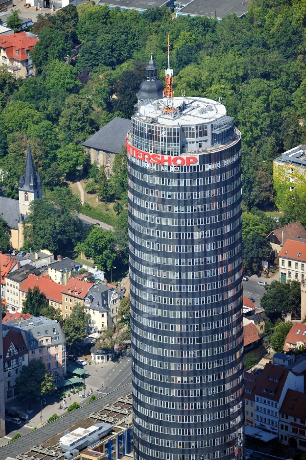 Jena von oben - Intershop Tower in Jena im Bundesland Thüringen