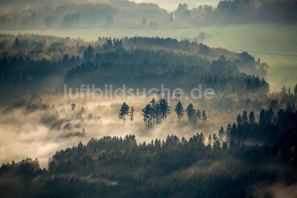 Luftbild Dachsenhausen - Inversions - Wetterlage am Horizont mit zu Hochnebel aufsteigender Luftfeuchtigkeit in Dachsenhausen im Bundesland Rheinland-Pfalz