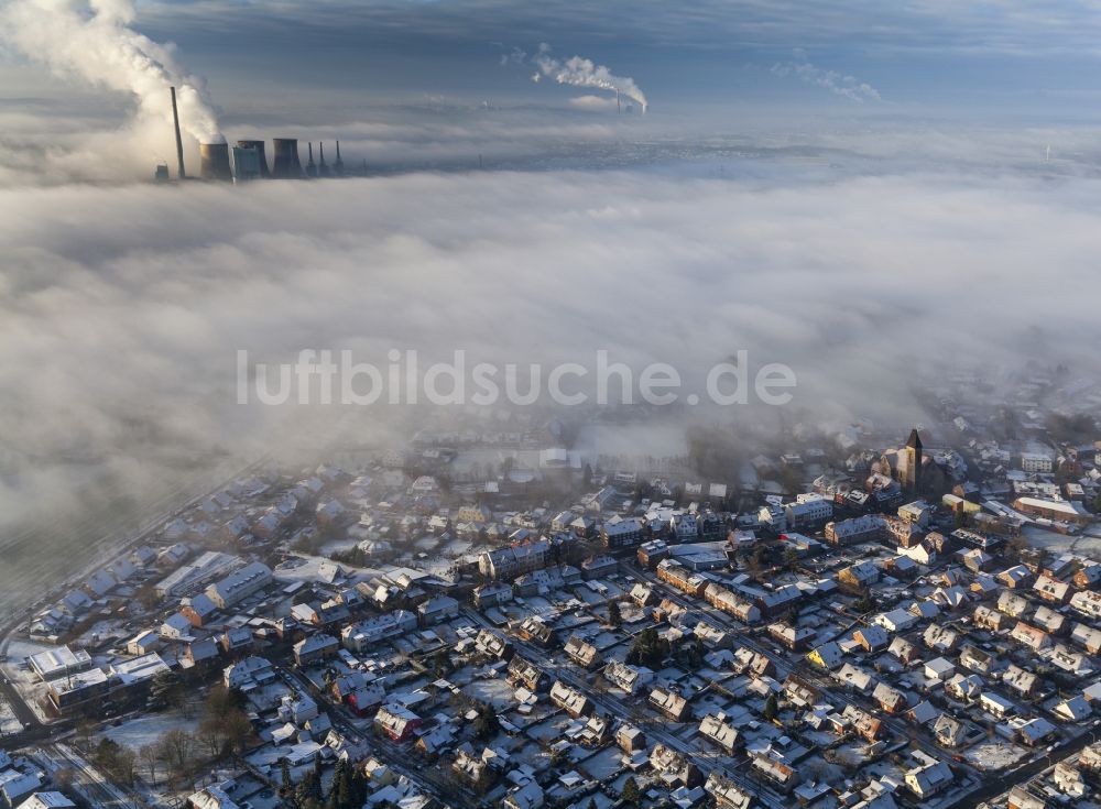 Hamm aus der Vogelperspektive: Inversionswetterlage Landschaft über Bockum-Hövelin Hamm im Bundesland Nordrhein-Westfalen